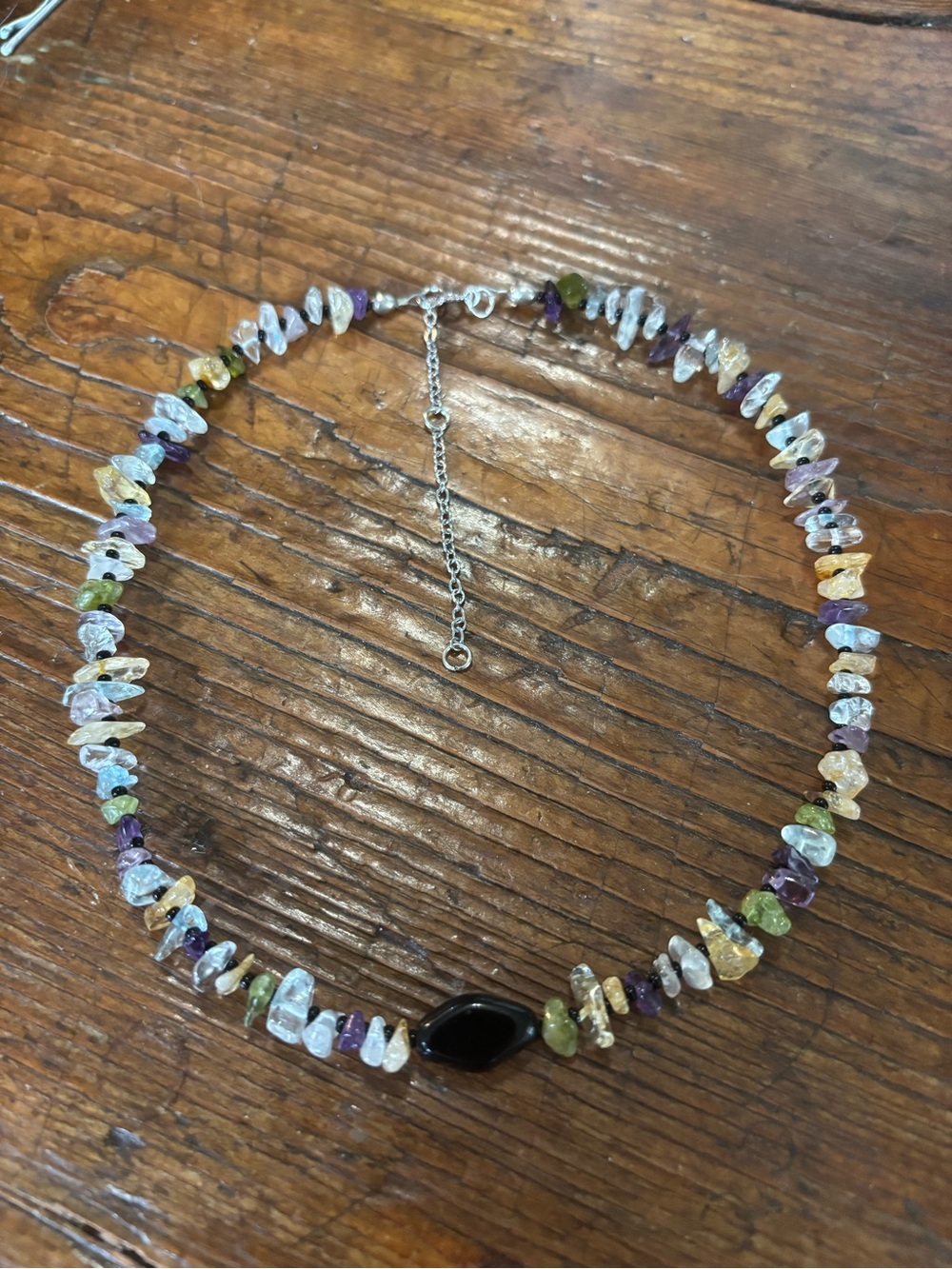 Multi-Color Gem Chip Necklace with Black Accent